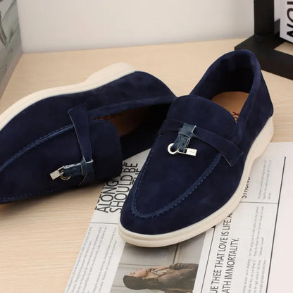 Mocassins Femininos de Camurça Sem Logo, Design de Luxo, Sapatos Casuais Confortáveis para Mulheres, Calçados Planos para o Verão