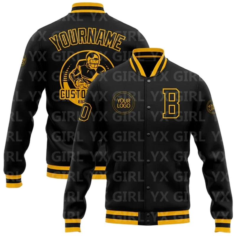 Jaqueta Varsity Personalizada Preta e Branca com Botões, Jaqueta de Baseball