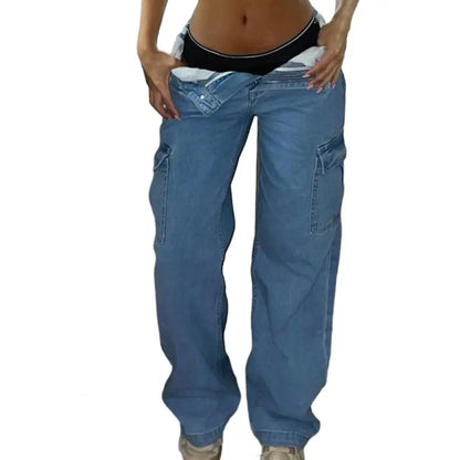 Calças femininas elegantes com botão e zíper, calças cargo de cintura alta com vários bolsos, tecido macio, levantamento de bumbum para mulheres