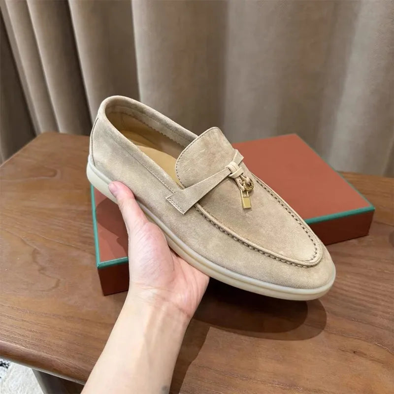Promoção: Mocassins Femininos de Couro Genuíno Estilo Old Money com Borla e Fivela, Slip On, Casual, Vintage, Sapatos Planos para o Dia a Dia, Y2k