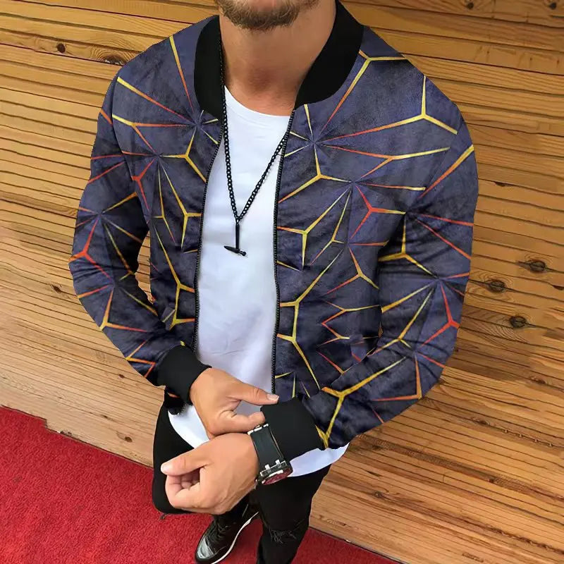 Jaqueta estampada com corte tridimensional masculina, moda casual, comércio exterior, outono e inverno , nova