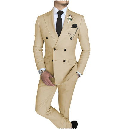 Terno slim fit trespassado masculino, jaqueta Peak Lapel, casual de negócios, blazer e calça de casamento, 2 peças