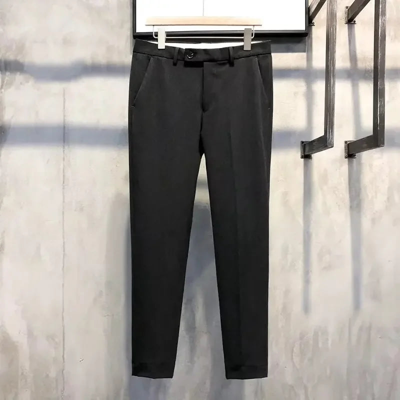 Calças Masculinas Casuais Estilo Japonês Verão 2022 Nova Tendência Marca Elegante com Caimento Fluido e Corte Reto Solto Comprimento 7/8