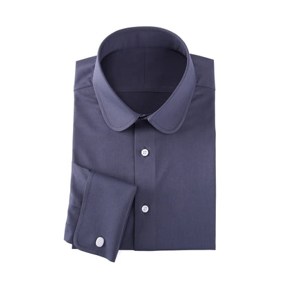 Camisa masculina clássica com gola Eton, gola arredondada, manga comprida, 100% algodão, punho regular, branca, personalizada para homens.