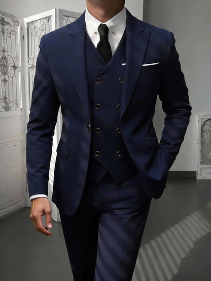 Men's Classic 3-Piece Suit Set - Slim Fit Notched Lapel Blazer with Vest & Pants, Versatile Formal Outfit for Business & Events
