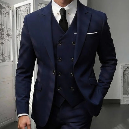 Men's Classic 3-Piece Suit Set - Slim Fit Notched Lapel Blazer with Vest & Pants, Versatile Formal Outfit for Business & Events