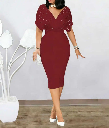 Vestido Elegante de Primavera e Outono com Estilo Hot Diamond, Sem Alças, Decote em V e Manga Curta para Mulheres, Vestidos de Mulheres, Robes Longues