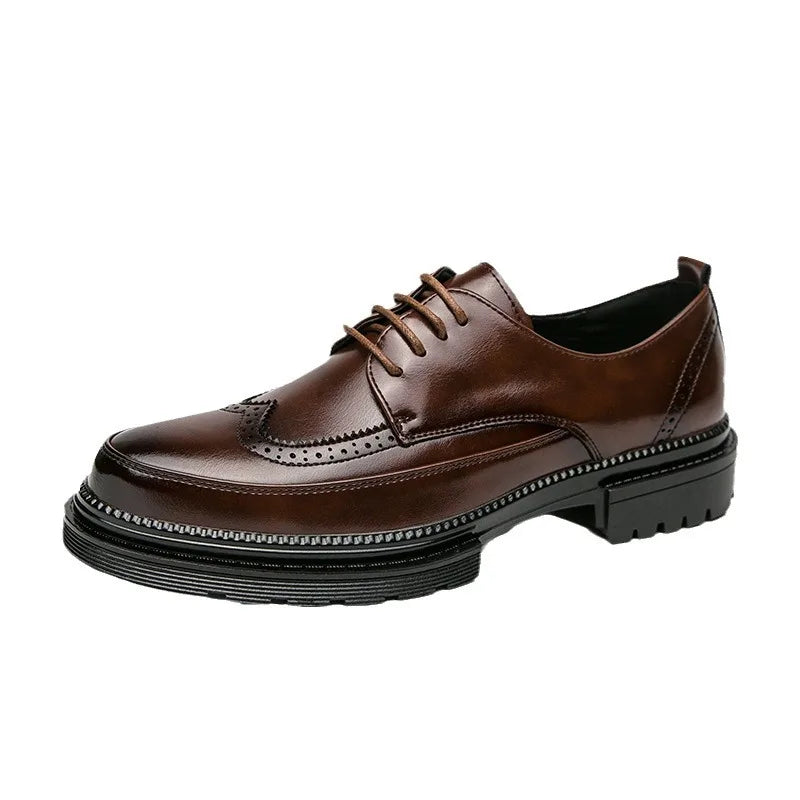 Sapatos de Couro Brogue Masculinos para Negócios, Formais, com Cadarço, Oxford, Solado Grosso, Confortáveis para Casamento e Escritório