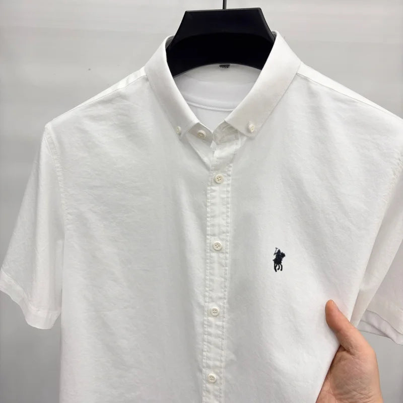 Camisa de manga curta de marca de grife 100% algodão masculina de verão de alta qualidade com bordado de pônei, elegante, para golfe, casual de negócios, confortável.