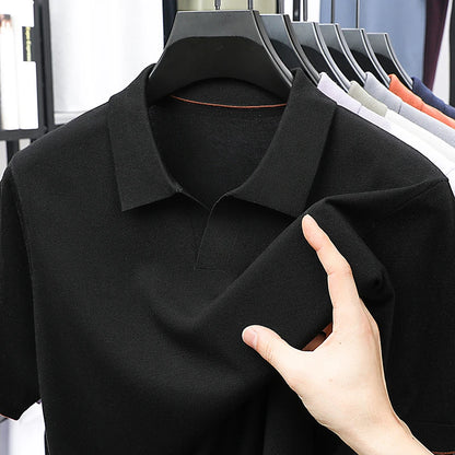 100% Lyocell malhas 2025 homens primavera verão na moda turn down collar malha camisetas manga curta respirável malha topos