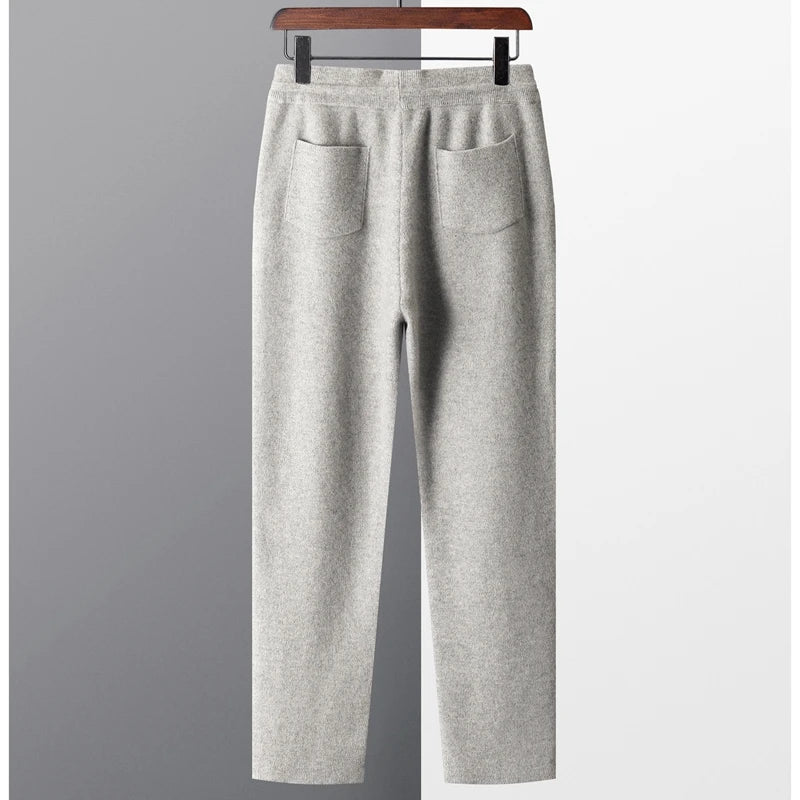 Outono e inverno novo grosso lazer calças de caxemira calças de malha fina masculina 100% calças de lã pura para manter aquecido