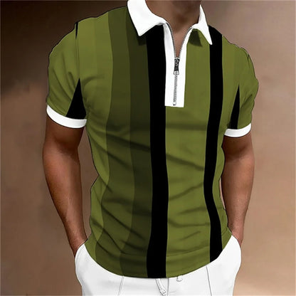 Camisa polo masculina listras manga curta camiseta masculina respirável topos negócios turn down collar streetwear marca de luxo alta qualidade