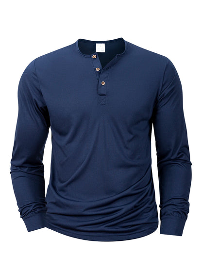 Mens Long Sleeve Henley Neck T-shirt Slim Fit Bottoming Tshirt Casual Button Shirt Comfortable Fitness Tee Cozy Top