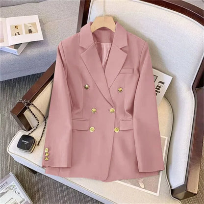 escritório duplo breasted ternos define feminino coreano novo manga longa blazer jaquetas conjunto ol cintura alta calças retas outfit