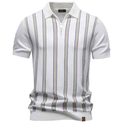 AIOPESON Men's Stripe Polo Shirt Old Money Style Short Sleeve Soft Breathable Casual Elegant Fabric for Comfortable Wear