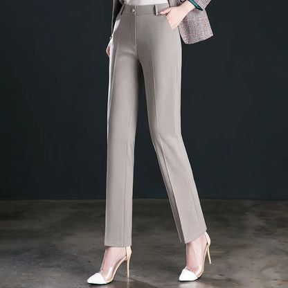 2025 primavera outono preto elegante carreira formal terno calças femininas, cáqui em linha reta cintura alta solta calças de trabalho feminino/calças de carga