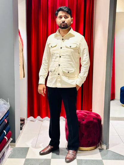 Camisa Masculina Casual Estilo "Hunting" em Linho – 100% Linho, Tingimento Liso, Ecológica, Respirável e Confortável para o Verão, com Gola Clássica