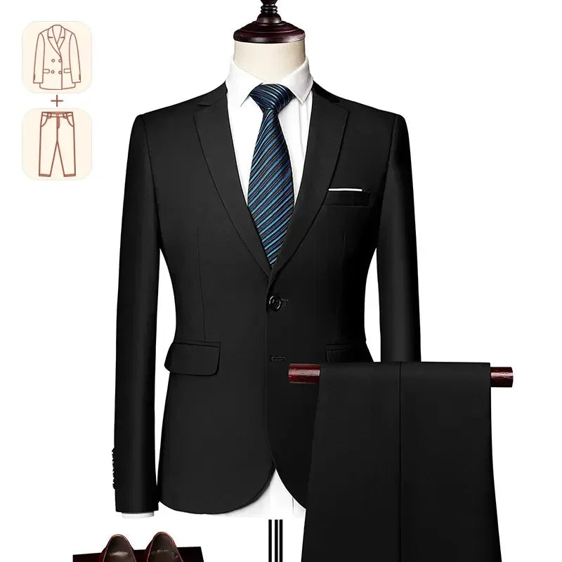 2025 New Men's Business Casual Suit for Weddings Male Solid Colour Formal Suit Sets Men Prom Party Tuxedo Dress