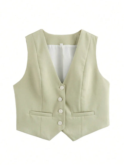 HH Moda Feminina Terno Sólido Colete Sem Mangas Colete Recortado Tops Coletes Primavera Verão Casual Senhora de Escritório Chic Tops