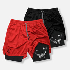 2024 New Men's Fitness Training Skinny Shorts Demon Print Summer 2 In 1 Quick Dry Gym Beach Jogging Shorts Outdoor Sportwear