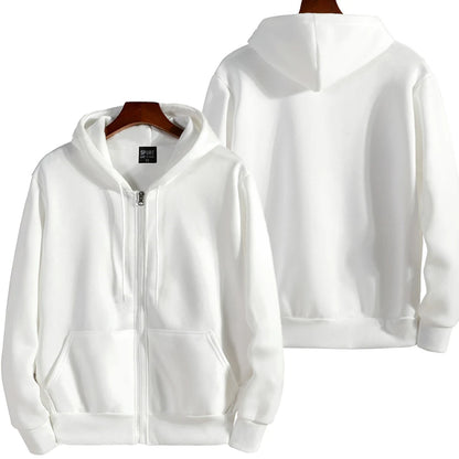 Moletom de manga comprida masculina e feminina, capuz com zíper, calçados esportivos monocromáticos, roupas casuais, outono, inverno, moda