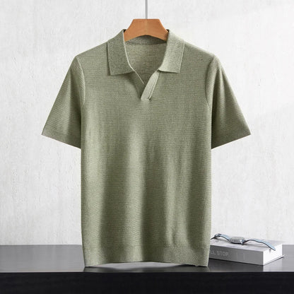 Camiseta Polo Masculina Nova de Verão 100% Liocel, Gola Polo, Cor Sólida, Malha Fina, Pulôver Casual de Negócios, Manga Curta
