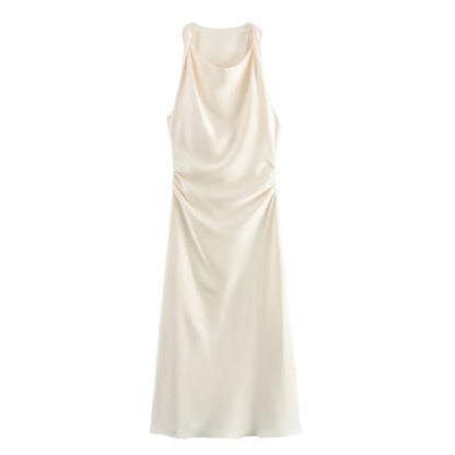 Vestidos Longos de Cetim para Mulheres 2026, Vestido Midi Slip de Verão, Vestido Sexy para Festa Noturna, Vestidos Elegantes Sem Mangas