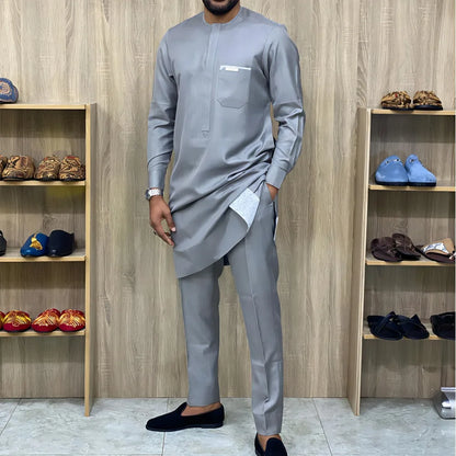 Novo Terno Masculino 2025, Bolso Branco, Conjunto de 2 Peças, Terno Casual de Luxo para Casamento, Estilo Tradicional Africano de Minorias Étnicas