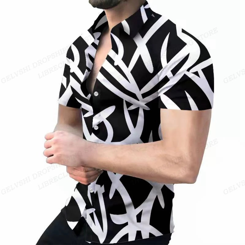 Camisas de praia com estampa geométrica 3D, camisas havaianas de manga curta, blusas masculinas, camisa gráfica, camisa Cuba, roupas masculinas