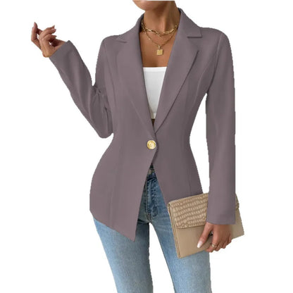 Mulheres único botão fino blazer primavera verão senhora entalhado manga longa sólido negócios workwear blazer casacos ZC-ZC740