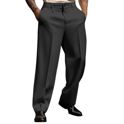 Calças de terno masculino moda perna reta respirável calças casuais cor pura bolso uso diário ajuste confortável