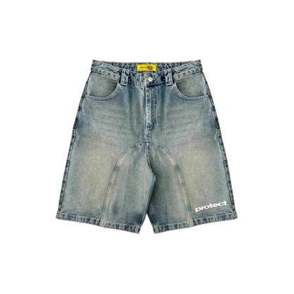 Vintage y2k homens mulheres harajuku calças de brim curtas lavadas bordado americano retro homem denim shorts verão solto hip hop streetwear
