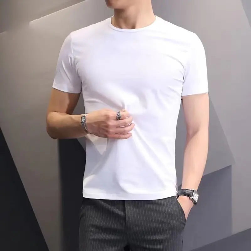 Marathon Men's Casual T-shirts Summer Quick Dry Breathable Round Neck Short Sleeve Elastic Outdoor Training Hiking Run T-shirts
