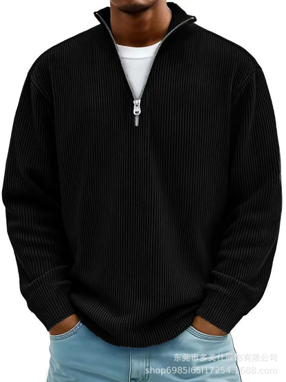 Outono/inverno nova moda masculina versátil casual gola meia zíper design veludo manga comprida camisa polo moletom