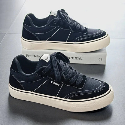 Tênis Masculino Casual Esportivo Retrô de Lona Respirável com Sola de Borracha e Costuras Coladas para Primavera/Outono