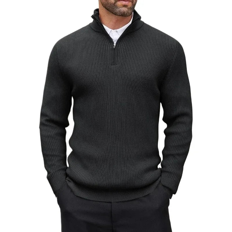 Outono masculino quarto zip pulôver vestido fino camisola mock pescoço suéteres casuais manga longa pullovers outerwear inverno quente topos