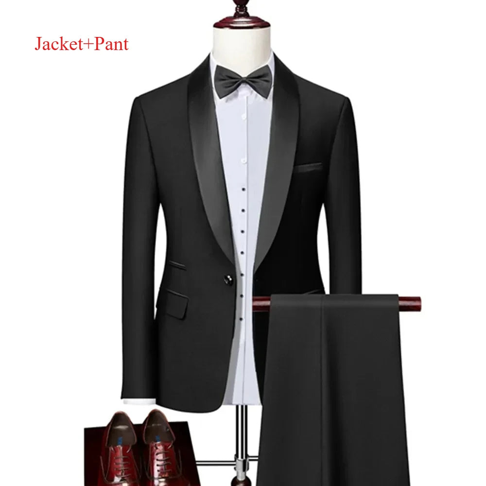 Lapela masculina preto terno conjunto casaco colete calças/negócios padrinhos noivo vestido de casamento fprmal blazer calças