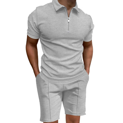 Homens de manga curta slim-fit terno casual da moda, lapela waffle, cor sólida, roupas de verão, frete grátis, 2024