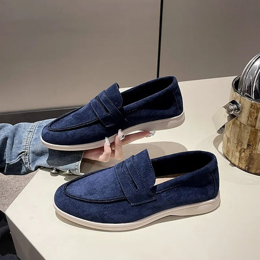 Mocassins deslizantes estilo britânico para mulheres, mulas respiráveis, sapatos baixos confortáveis, designer retrô, primavera de 2022