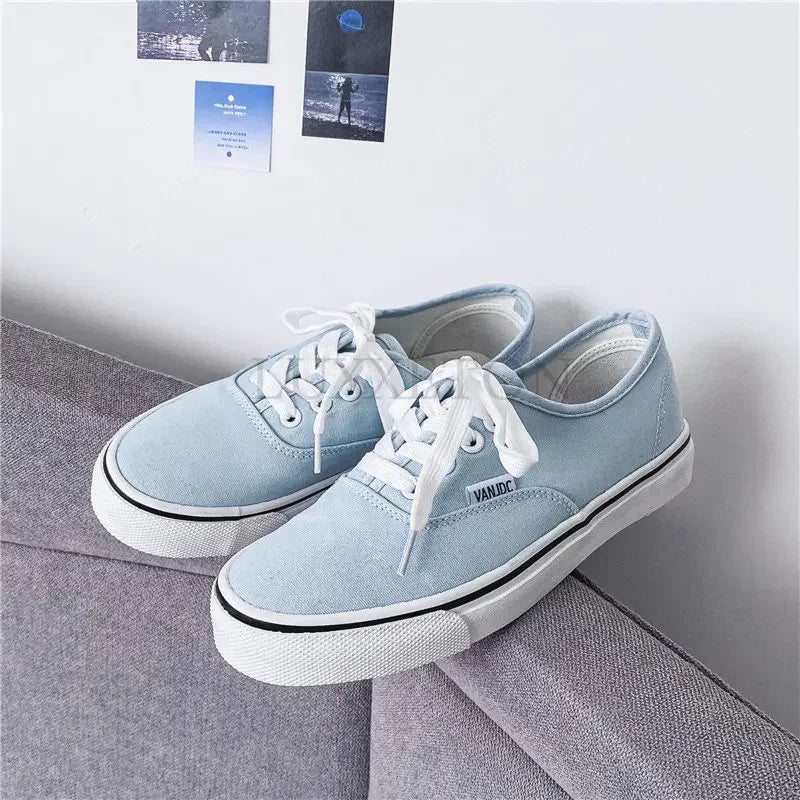Casual apartamentos tênis de lona feminino ao ar livre cor sólida rasa sapatos esportivos tênis feminino streetwear rendas até sapatos vulcanizados