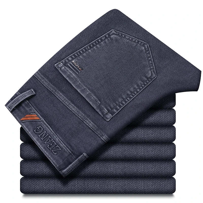 Calças Jeans Cinzas Masculinas Moda Primavera Outono Casual Elásticas Clássicas Retas para Trabalho Vintage em Denim Lavado