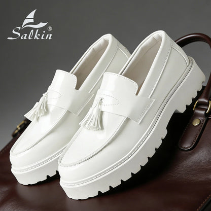 Novos Sapatos de Couro Designer Masculinos Slip On Loafers com Franjas Confortáveis para Negócios e Lazer ao Ar Livre com Solado Grosso
