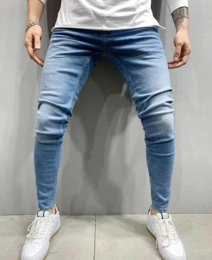 2025 New Solid Color Fashion Men Casual Pants Stretch Jeans Skinny Work Trousers Male Wash Slim Fit for Zippered Jeans Men Cloth