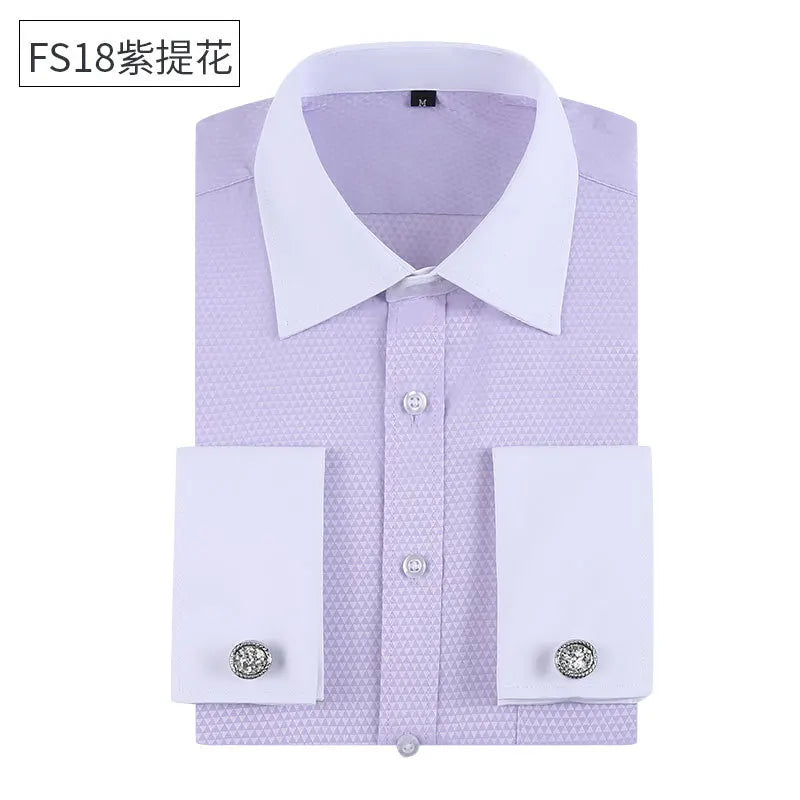 Social formal francês manguito manga longa camisa masculina festa de casamento escritório trabalho masculino vestido camisa cor sólida camisas brancas negócios 6xl