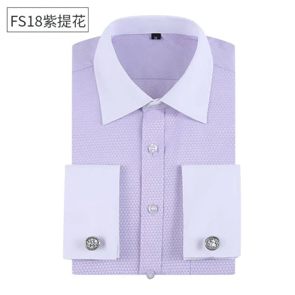 Social formal francês manguito manga longa camisa masculina festa de casamento escritório trabalho masculino vestido camisa cor sólida camisas brancas negócios 6xl