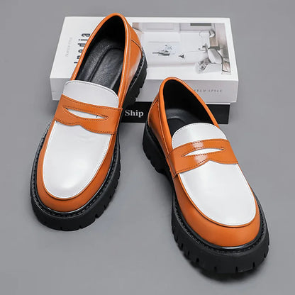Italian Luxury Brand Loafers Men's Yellow and White Color Leather Shoes Slip-on Fashion Thick Sole Casual Shoes Wedding Moccasin