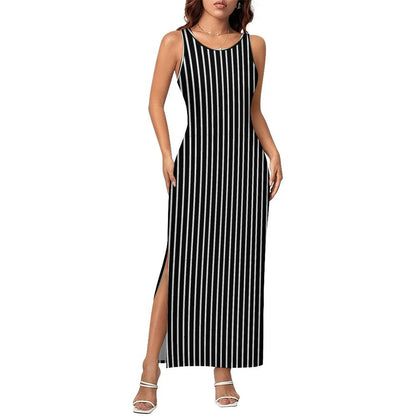 Vestido Bodycon com Estampa Abstrata, Vestido Maxi Retrô de Verão, Sem Mangas, Casual, Estilo Y2k, Tamanho Grande 4XL