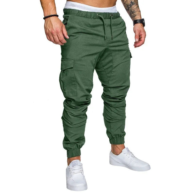 Novas Calças Casuais Masculinas de Tecido Trançado Streetwear Novas Calças de Trabalho com Múltiplos Bolsos