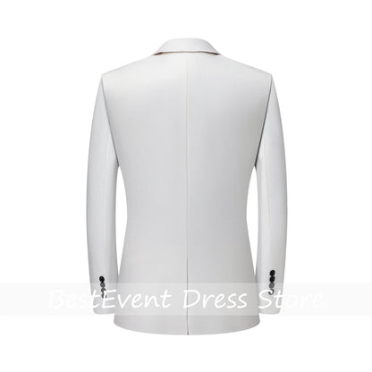 Terno Masculino Branco de Alta Qualidade, Duas Peças, para Todas as Estações, Roupa Formal de Negócios, Terno de Lã Antirrugas, Personalizado para o Trabalho