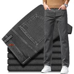 Calças Jeans Cinzas Masculinas Moda Primavera Outono Casual Elásticas Clássicas Retas para Trabalho Vintage em Denim Lavado